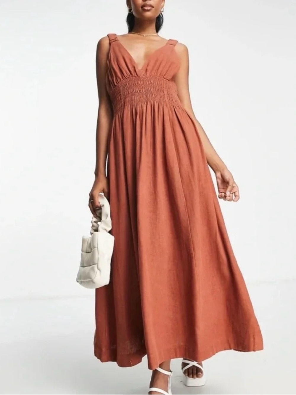 Abercrombie & Fitch Rust Orange Maxi Dress with Smocked Waist